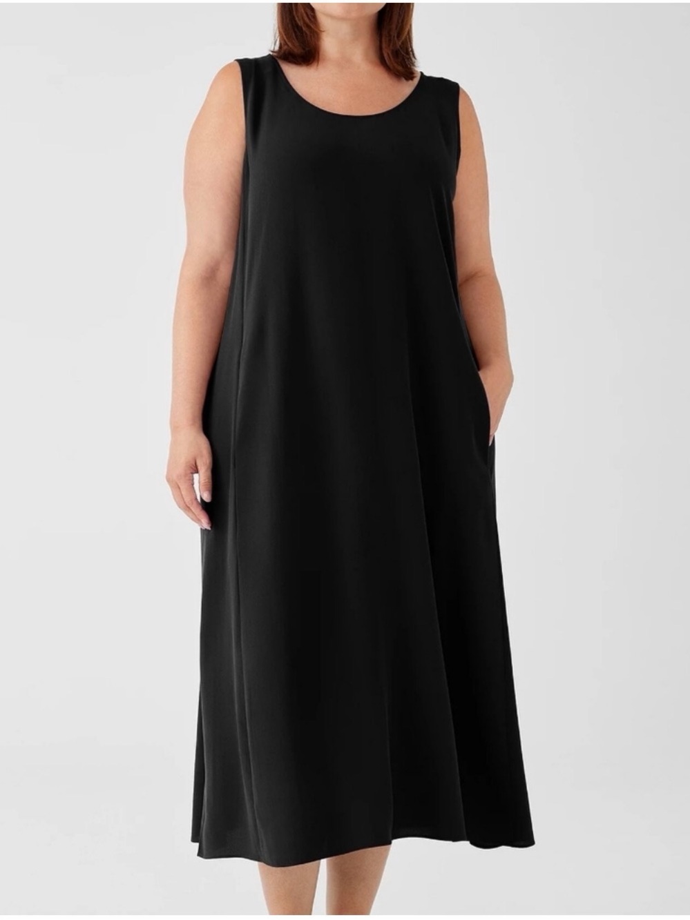Eileen Fisher Black Washable Silk MIDI Dress